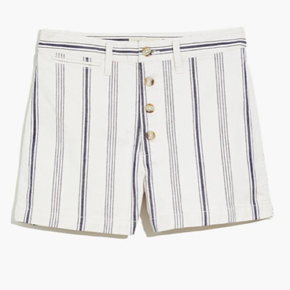 Madewell • white & blue striped high waist shorts with front buttons - size 26 - Picture 4 of 9